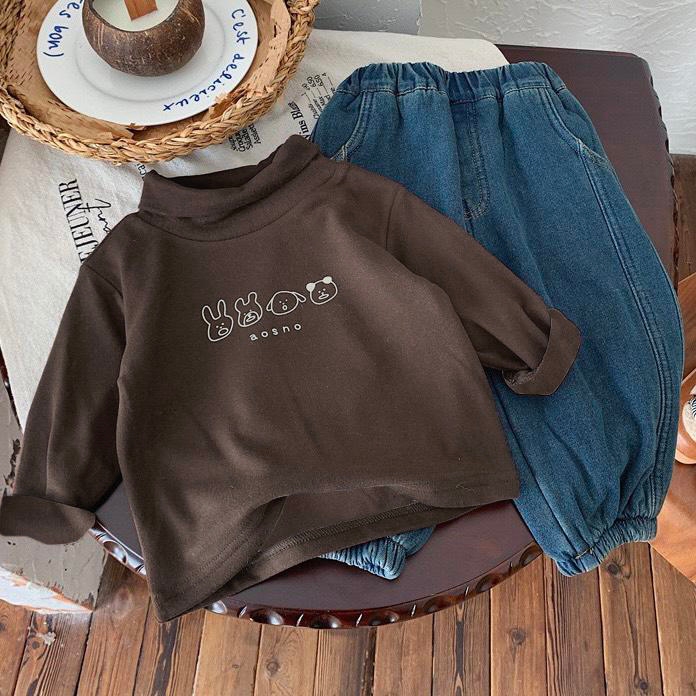 TE477- Áo giữ nhiệt cổ 5 phân cho bé Hokiha Kids chất bozip lông mềm mại, ấm áp hoạ tiết hoạt hình đáng yêu size 8-17kg