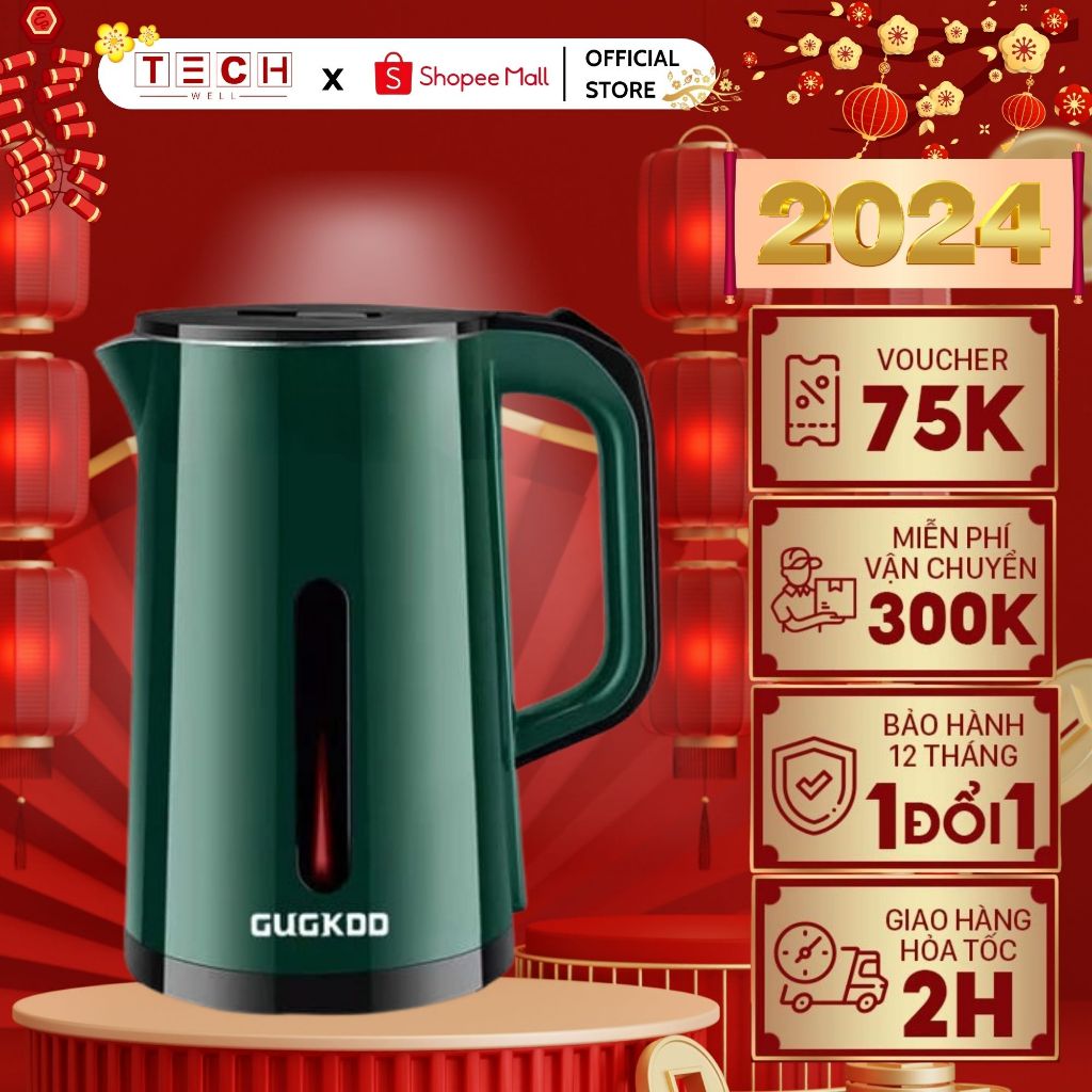 Ấm Siêu Tốc Đun Nước Dung Tích 2.5l Công Suất 1500w Bình Siêu Tốc 2 Lớp Cách Nhiệt Tự Ngắt Khi Sôi GODWELL