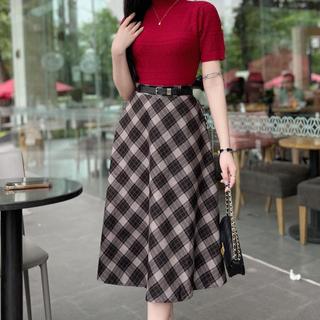 Chân váy dạ xòe họa tiết kẻ caro chất dạ ép mịn dầy dặn kèm dây  lưng kiểu dáng dễ mix đồ Evalover