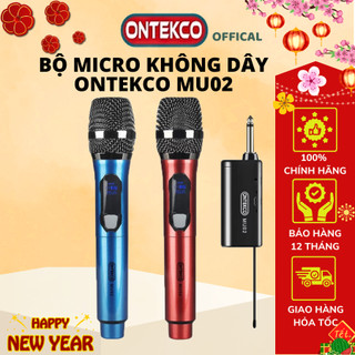Bộ micro karaoke không dây ontekco mu02 uhf cao cấp, hiển thị tần số, chuyên dụng cho mọi loa kéo, amply - ontekco