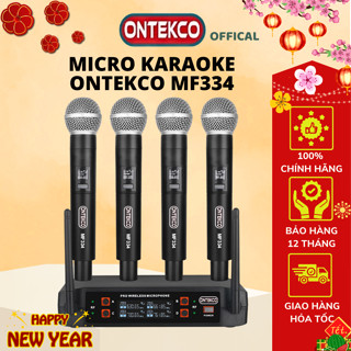 Bộ micro karaoke ONTEKCO MF334 | MU03 Promax đầu thu 4 micro sóng UHF chống hú, lọc âm tốt, Hàng chính hãng ONTEKCO
