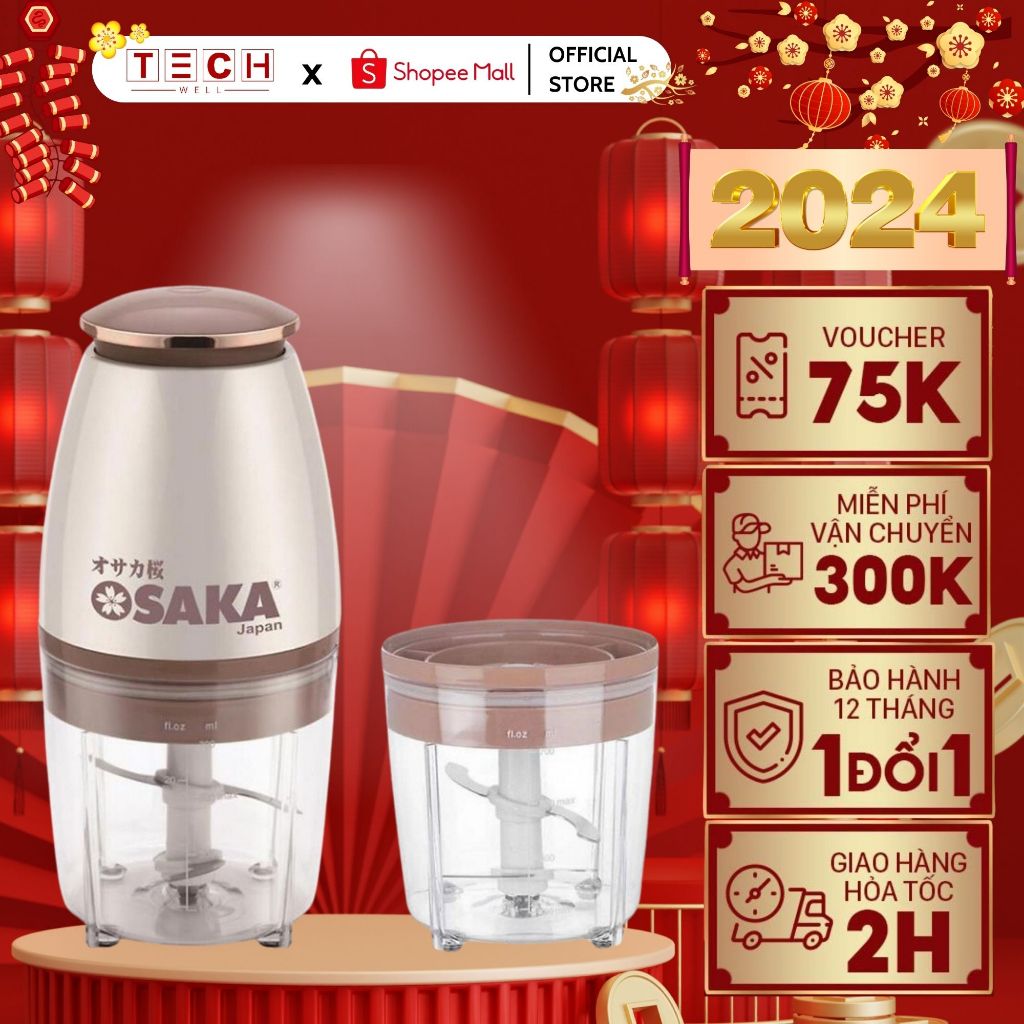 Máy Xay Đa Năng OSAKA Dung Tích 0.75L Nắp Đồng, Xay Sinh Tố, Xay Thịt, Nhỏ Gọn, Mạnh Mẽ GODWELL