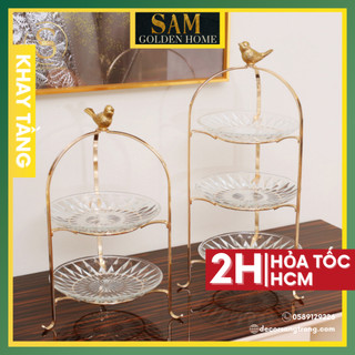 Khay đĩa tầng kite cao cấp | 2 - 3 tầng | kèm đĩa thủy tinh trong suốt | sang trọng hiện đại hcm giao hàng trong 2 giờ