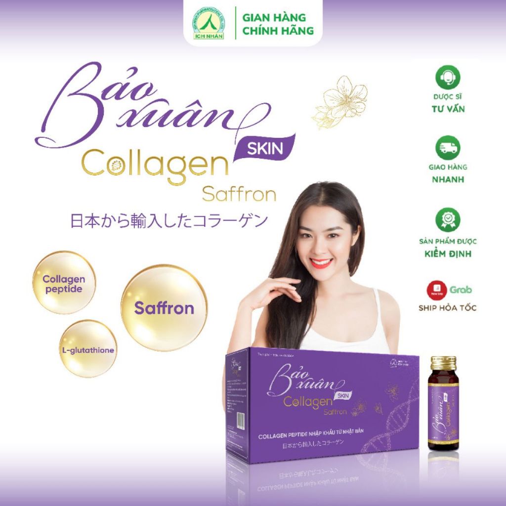 Collagen Bảo Xuân Skin Saffron, Tăng Cường Sức Khỏe, Làm Đẹp Da, Giúp Da Căng Bóng, Trẻ Hóa, Giảm Nếp Nhăn (Hộp 10 chai)