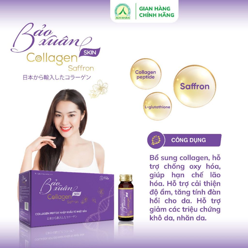 Collagen Bảo Xuân Skin Saffron, Tăng Cường Sức Khỏe, Làm Đẹp Da, Giúp Da Căng Bóng, Trẻ Hóa, Giảm Nếp Nhăn (Hộp 10 chai)