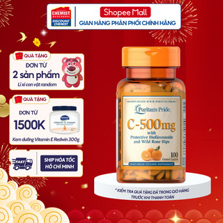 Bổ sung vitamin C Puritan's Pride Vitamin C 500mg with Bioflavonoids & Rose Hips 100 viên