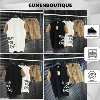  Bộ Quần Áo Cộc BBR Nam Phối Chữ Kẻ Tay Áo - Bộ Cộc Nam Quần Kẻ Siêu Đẹp 