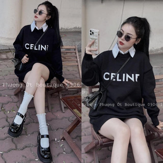 Áo nỉ celi phối cổ sơ mi
