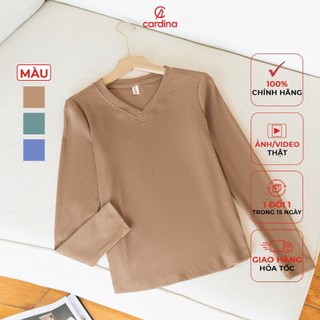 Áo thun nữ CARDINA chất liệu len tăm cổ tim tay dài co dãn thoải mái dáng ôm vừa trẻ trung 3AFD07