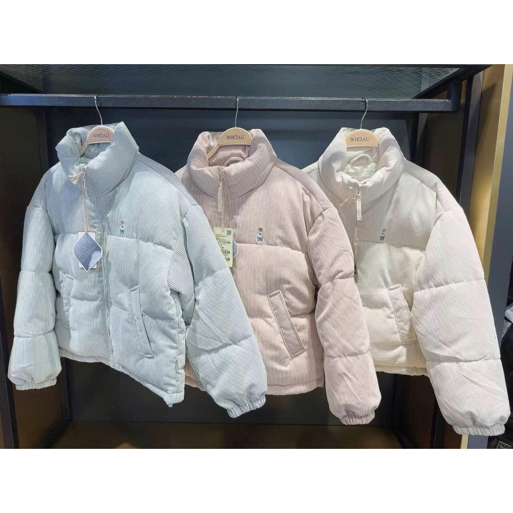(AUTHENTIC 100%) Áo khoác phao nữ nhung tăm gấu W.H.O.A.U