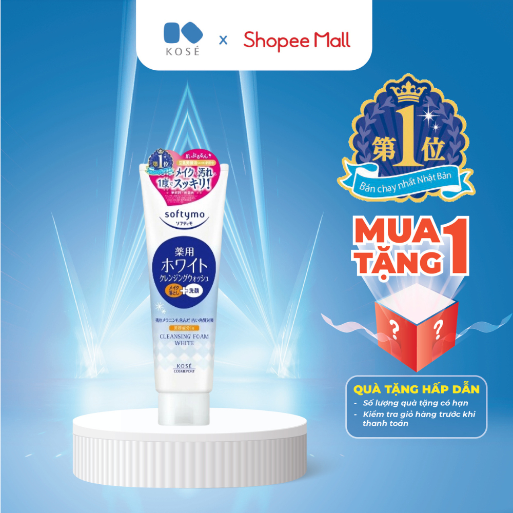 Sữa Rửa Mặt Và Tẩy Trang Tạo Bọt Dưỡng Trắng Da Softymo Kosé (Tuýp 190g)