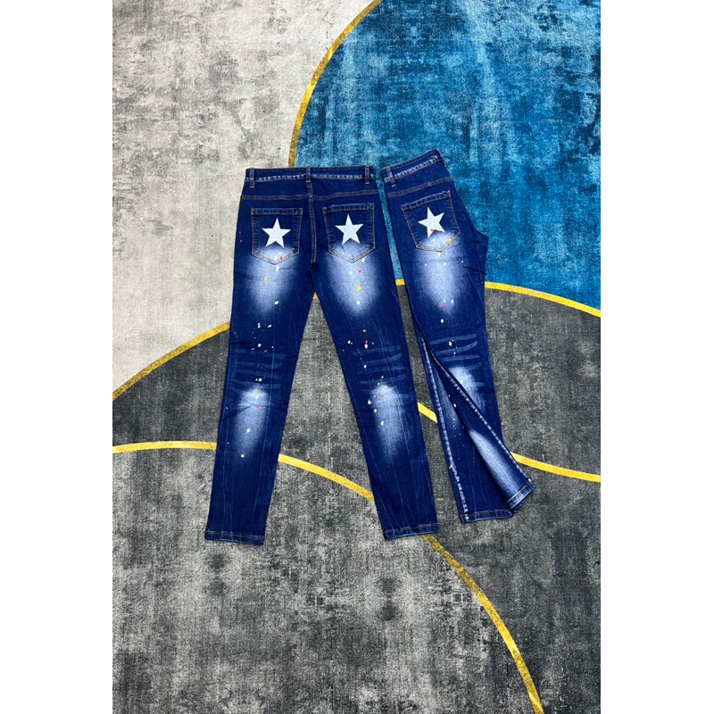 Quần Jeans Đê quyy xanh thêu ngôi sao 2 túi 4 cúc