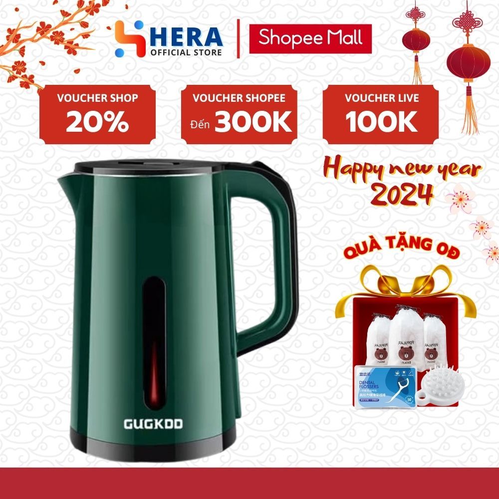 Ấm Siêu Tốc Đun Nước GODWELL Dung Tích 2.5L Công Suất Cao 1500W Tự Ngắt Điện khi sôi, Bình Đun Siêu Tốc 2 Lớp Cách Nhiệt
