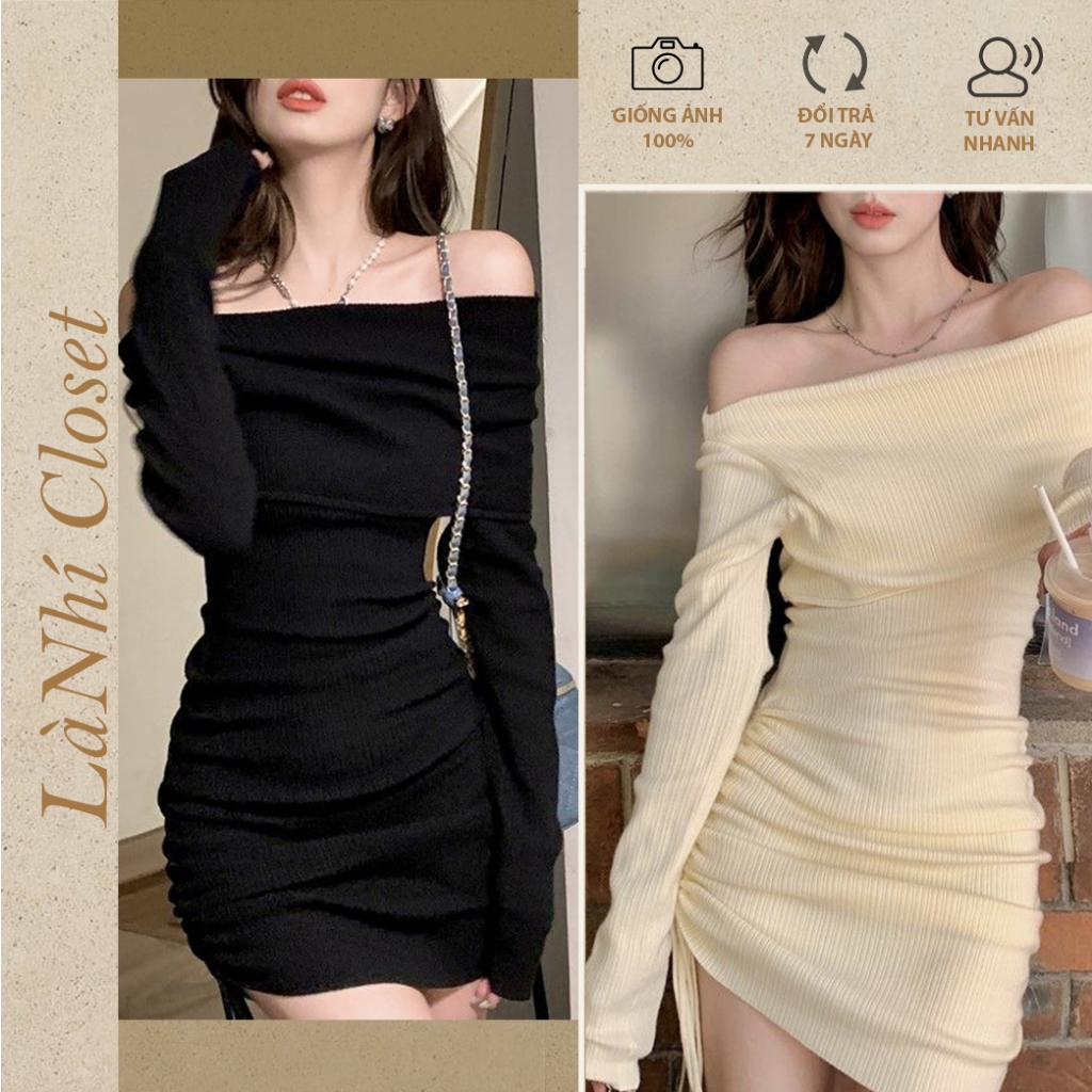 Váy đầm body trễ vai phối dây rút tôn dáng quyến rũ
