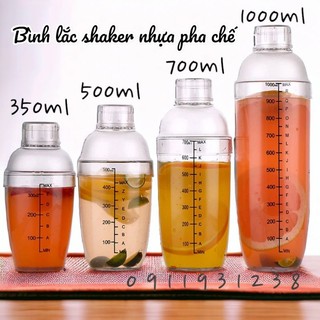 Bình lắc Shaker pha chế nhựa chia vạch đen 350ml- 500ml - 700ml - 1000ml - nắp bình lắc