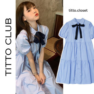 Váy đầm sơ mi babydoll dáng xòe nơ rời - titto closet