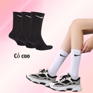 Set vớ thể thao Nike trắng đen cổ cao nam nữ vải dệt kim