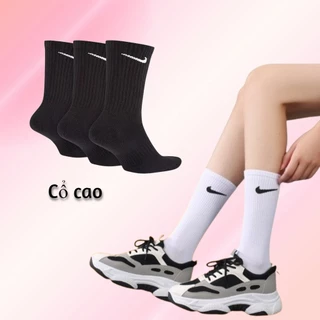 Set vớ thể thao Nike trắng đen cổ cao nam nữ vải dệt kim