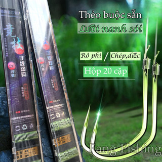 Thẻo buộc sẵn lưỡi nanh sói. thẻo câu đài nanh sói dây nylon chất lượng cao. hộp 20 cặp TCBS