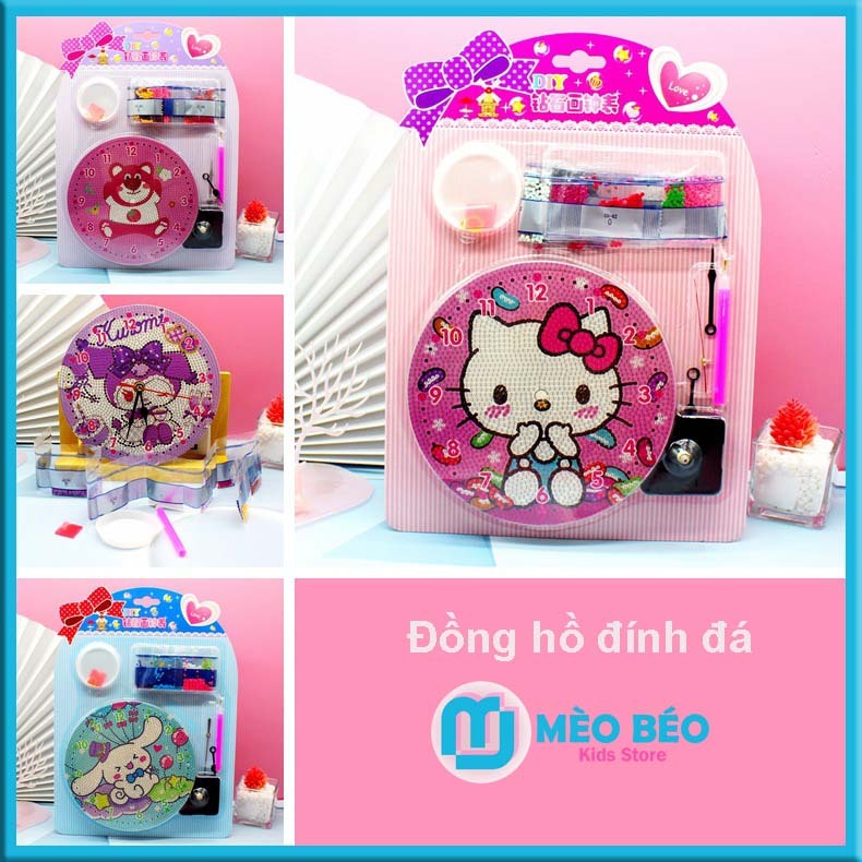 Tranh đính đá làm đồng hồ, Tranh đính đá tự làm - Mèo Béo Kids Store