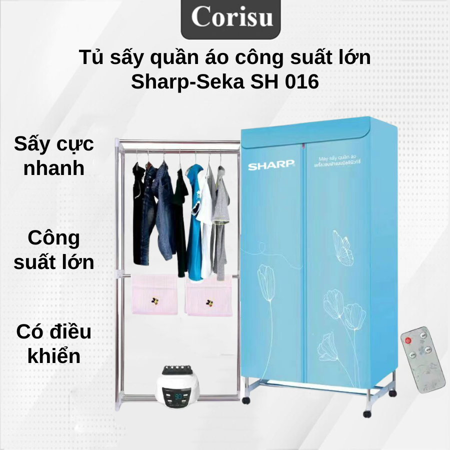 Tủ sấy quần áo Sharp-Corisu SH 016 công suất lớn 1600W sấy siêu nhanh, tích hợp điều khiển 3 cấp độ (màu ngẫu nhiên)