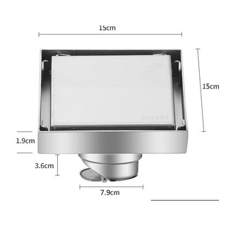 Phễu thoát-ga thoát sàn đặt gạch 15x15cm, có cốc ngăn mùi và côn trùng, 100% inox. bảo hành 12 tháng