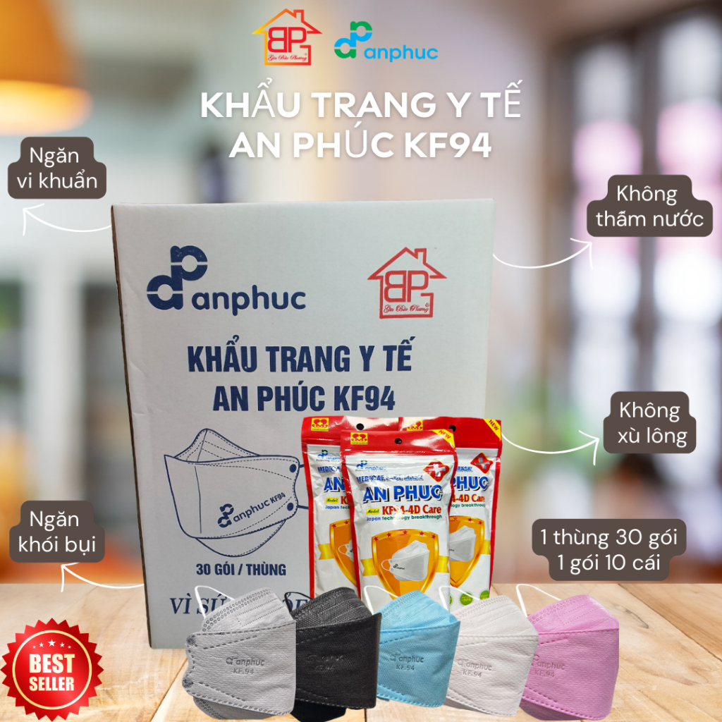 Khẩu trang Y tế An Phúc KF94 - giá rẻ, nhiều màu, 4 lớp, 1 thùng 30 gói