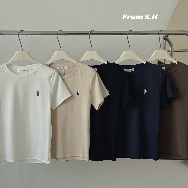 Áo thun cộc cổ tròn thêu ngựa form babytee - tag Jimmy mã #6826