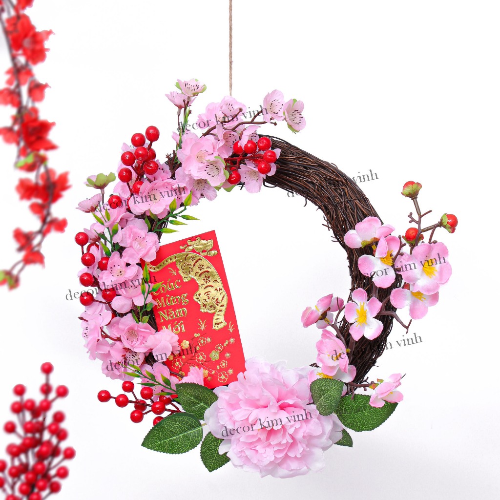 Vòng Hoa Tết H88 Kèm Đèn, Vòng Hoa Trang Trí Tết Xuân