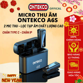 Mic thu âm không dây, micro cài áo ONTEKCO A6/A6S lọc tiếng ồn cho điện thoại, sử dụng quay video chuyên nghiệp