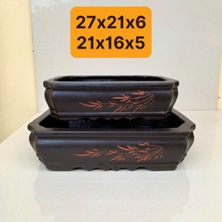 Chậu Chữ nhật vát bonsai cây cảnh màu Đen 2 size SP745
