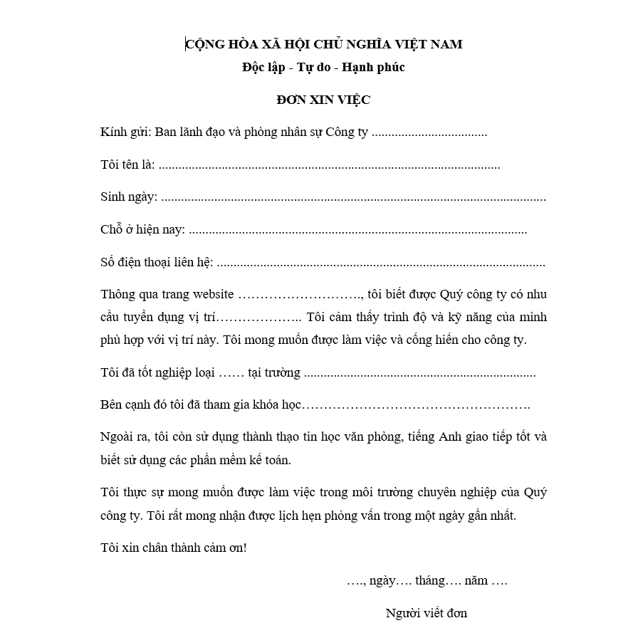 Mẫu đơn xin việc
