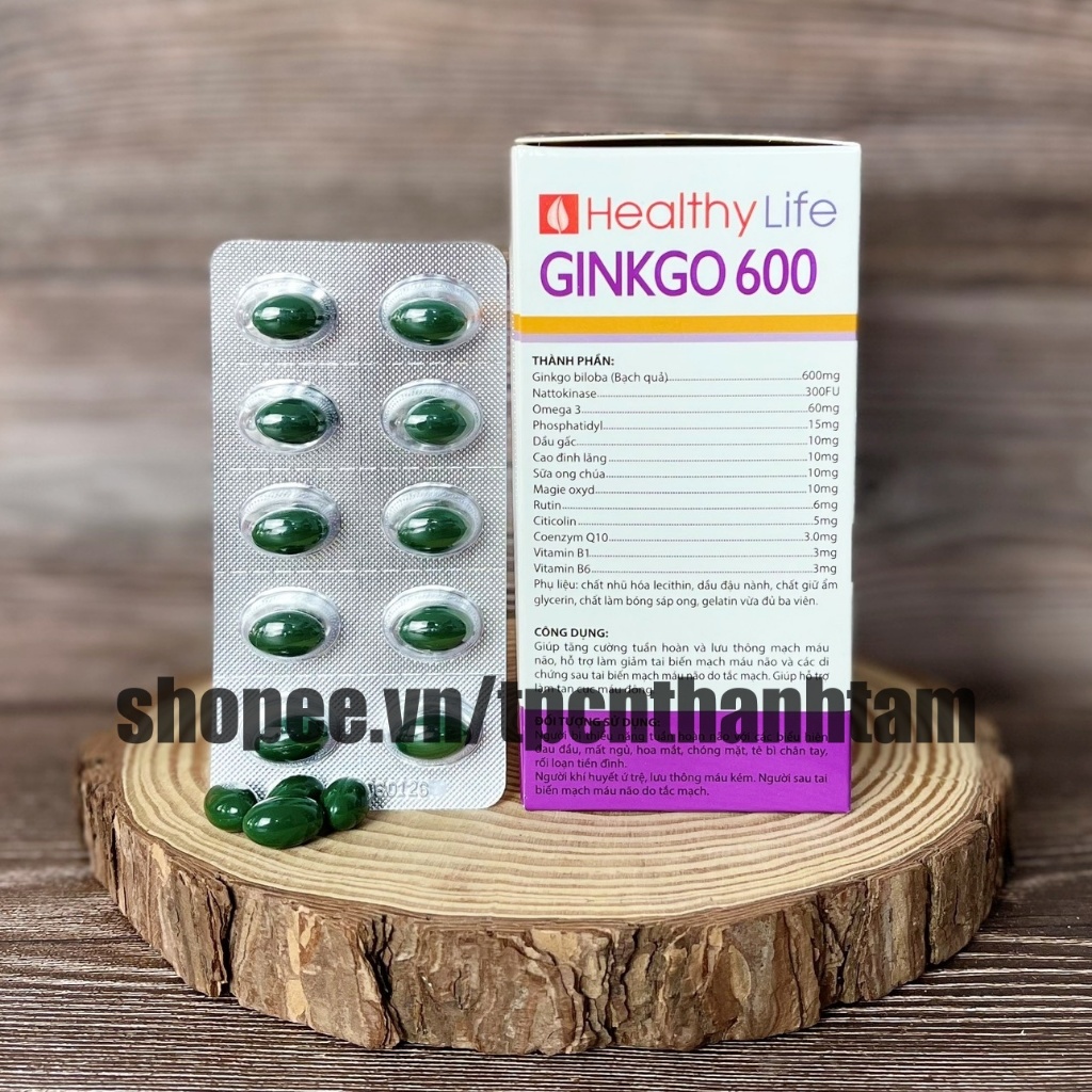 (TÍM) Viên uống bổ não GINKGO 600 giúp tăng cường trí nhớ, tăng tuần hoàn máu não, ngừa tai biến - HỘP 100 viên