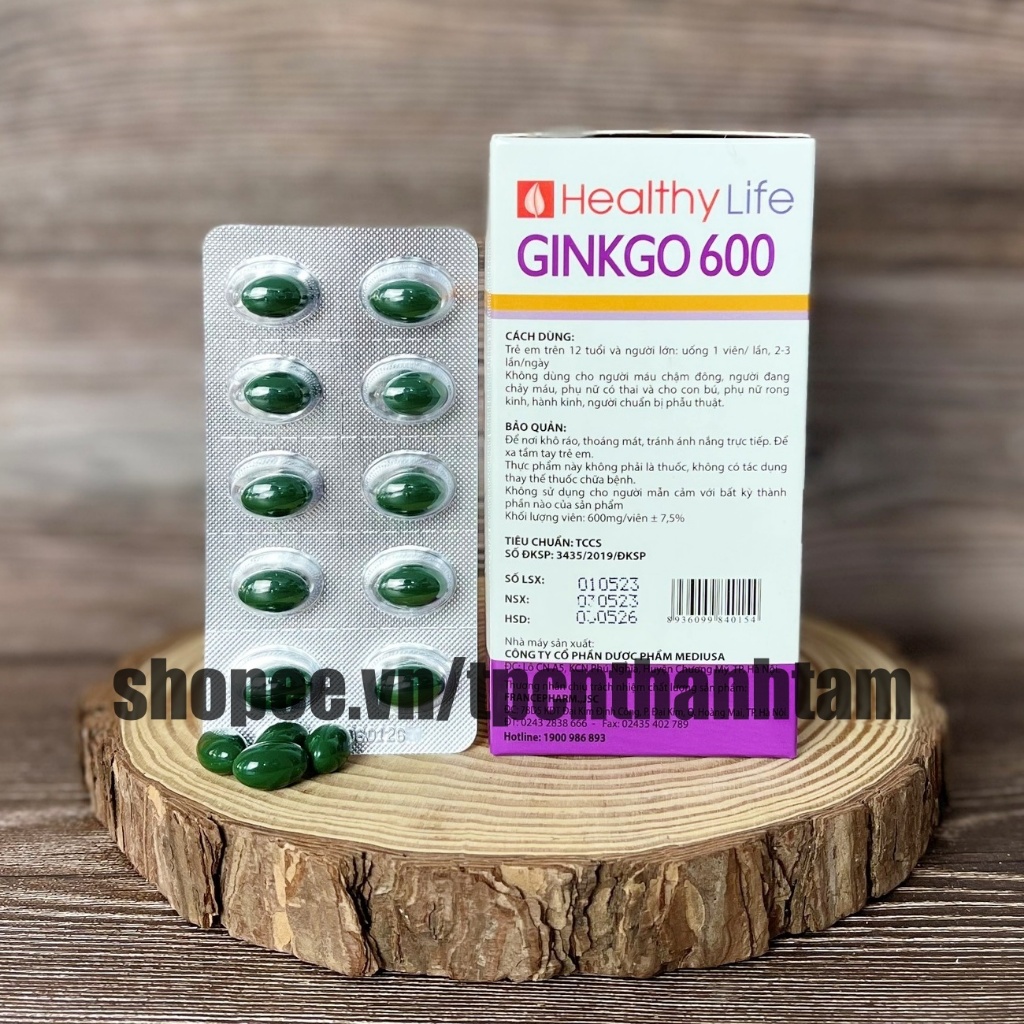 (TÍM) Viên uống bổ não GINKGO 600 giúp tăng cường trí nhớ, tăng tuần hoàn máu não, ngừa tai biến - HỘP 100 viên