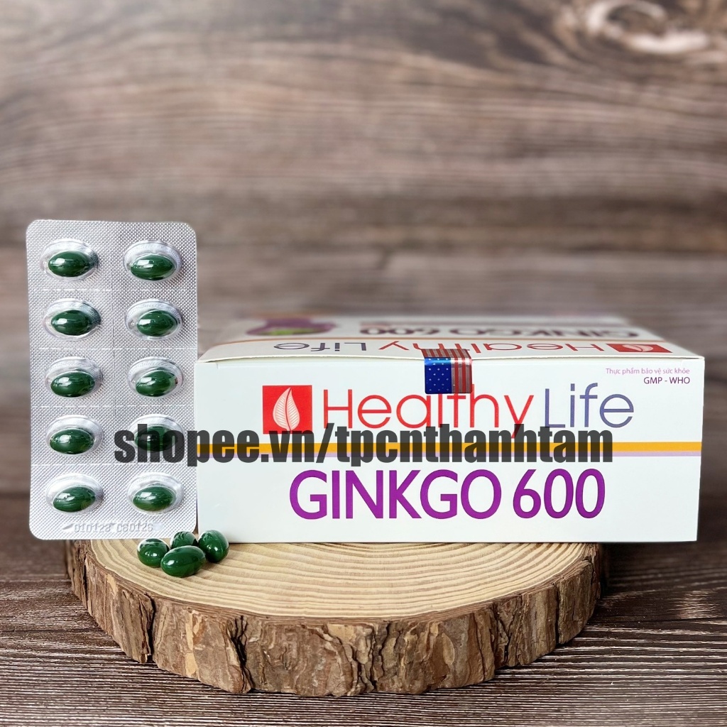 (TÍM) Viên uống bổ não GINKGO 600 giúp tăng cường trí nhớ, tăng tuần hoàn máu não, ngừa tai biến - HỘP 100 viên