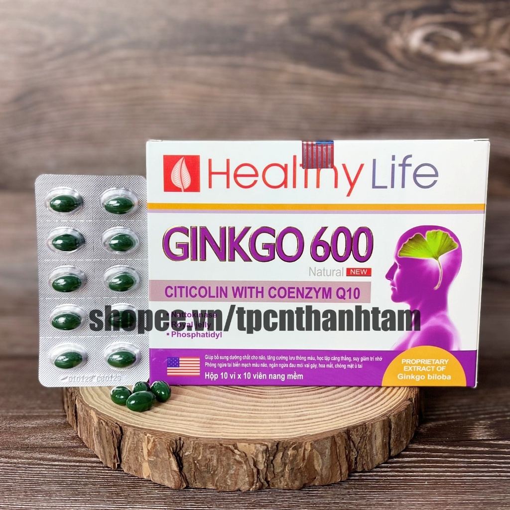 Viên uống bổ não GINKGO 600 giúp tăng cường trí nhớ, tăng tuần hoàn máu não, ngừa tai biến – HỘP 100 viên