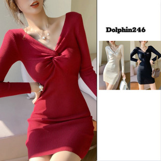 Váy len xoắn ngực ôm body tay dài dáng ngắn chất len tăm co dãn thoải mái nổi bật tôn dáng sang chảnh M430 N-44.1