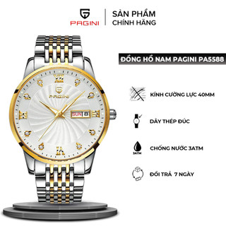 Đồng Hồ Nam Pagini PA5588 kim dạ quang, dây thép cao cấp mặt kính đính đá dạ quang tinh tế sang trọng