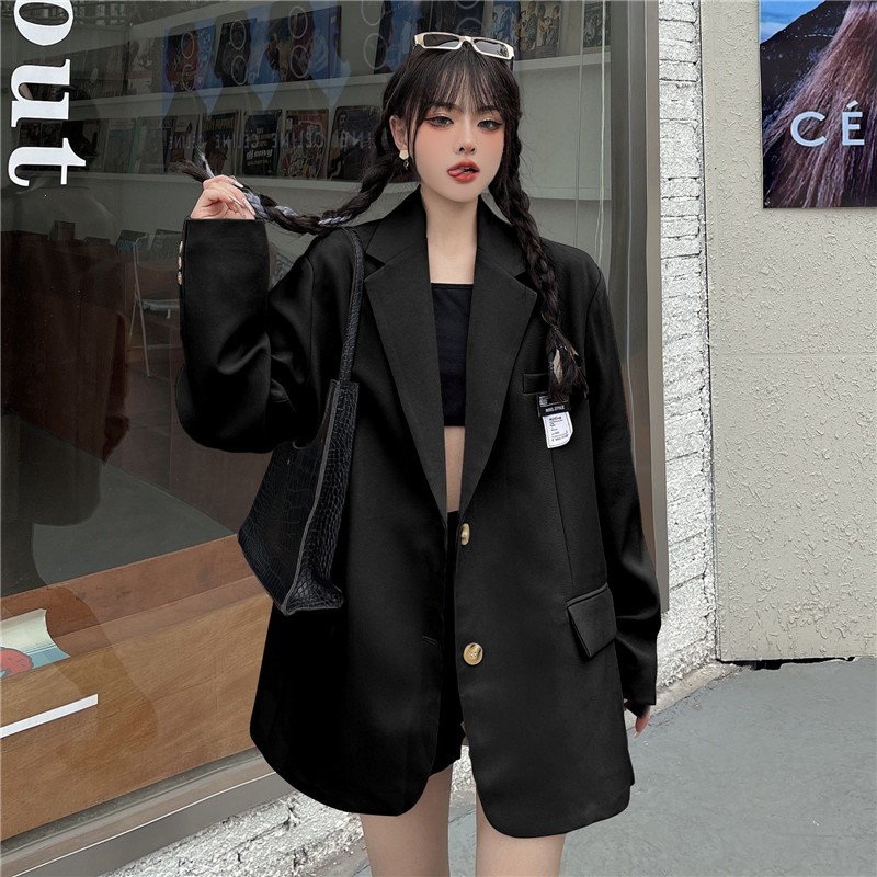 Áo Khoác Blazer Nữ Vest Dáng Dài Rộng Kèm Tag Ngực Chất Chéo Hàn Phong Cách Cổ ĐIển Thời Trang Thanh Lịch Công Sở M382