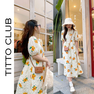 Váy dáng dài tay bồng hoa cam - titto cloet