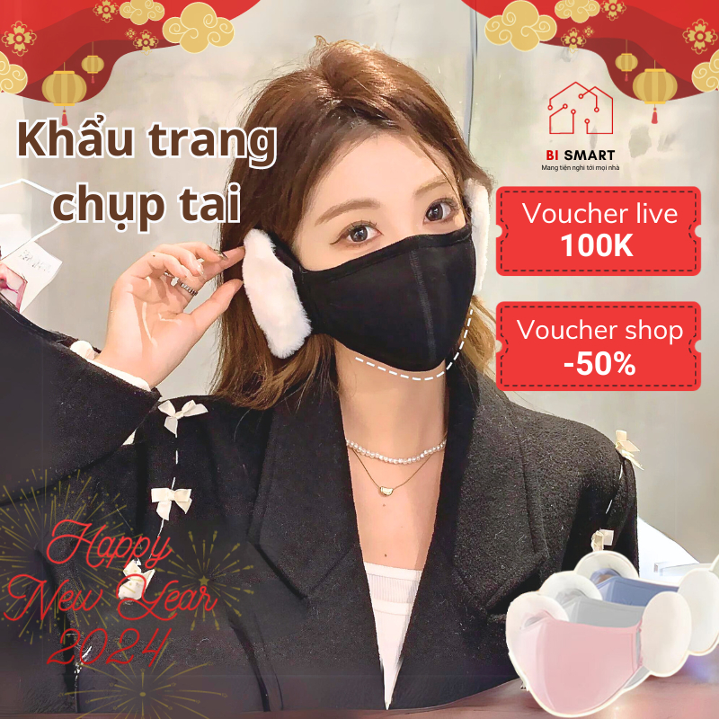 Khẩu trang bịt tai vải lông cừu giữ ấm chống bụi mịn, bảo vệ tai ủ ấm chống gió lạnh mùa đông Bismart
