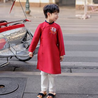 Áo dài cách tân bé trai ILABY thêu lân chất liệu tafta cao cấp cho bé 10-34kg [1987]