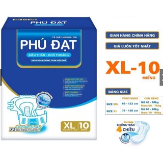 Tã bỉm dán Phú Đạt có vách siêu thấm hút size ML XL từ 50-100 kg