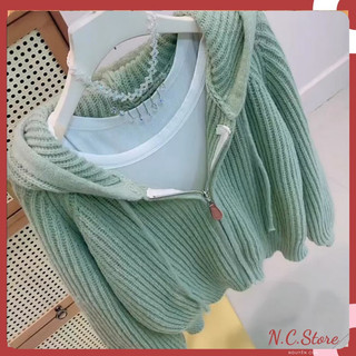 Áo khoác len sáp mềm mịn mũ có khoá kéo bảng màu ngọt ngào