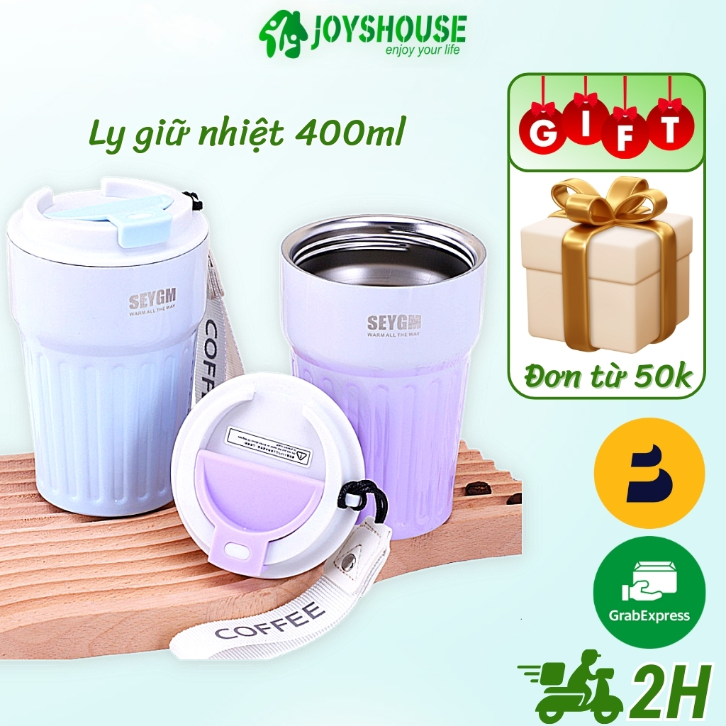 Ly Giữ Nhiệt Inox 304 Cao Cấp Dung Tích 400Ml Có Dây Xách 4 Màu Pastel Dễ Thương Dùng Đựng Coffee Hoặc Đá Lạnh