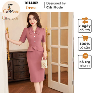 Đầm công sở citi mode fashion thiết kế dáng ôm peplum hồng đính cúc ngực dh4482