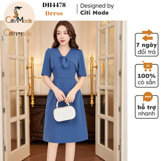 Đầm công sở CITI MODE FASHION thiết kế dáng A xanh phối ngực cách điệu DH4478