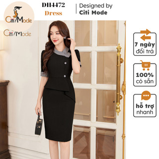 Đầm công sở CITI MODE FASHION thiết kế dáng ôm peplum đen phối cổ kẻ DH4472