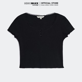 SWEET SIXTEEN Áo Croptop nữ Tay Ngắn Cổ Phối Ren 2212041