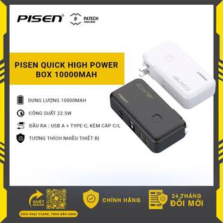 Sạc dự phòng chân cắm PISEN QUICK High Power Box 10000mAh OWN 22.5W kèm 2 cáp C/L-Hàng chính hãng,bảo hành 24 tháng